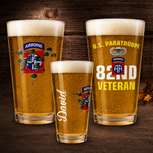 Custom Name US Army 82nd Airborne Division Veteran Paratrooper 16oz Pint Beer Glass