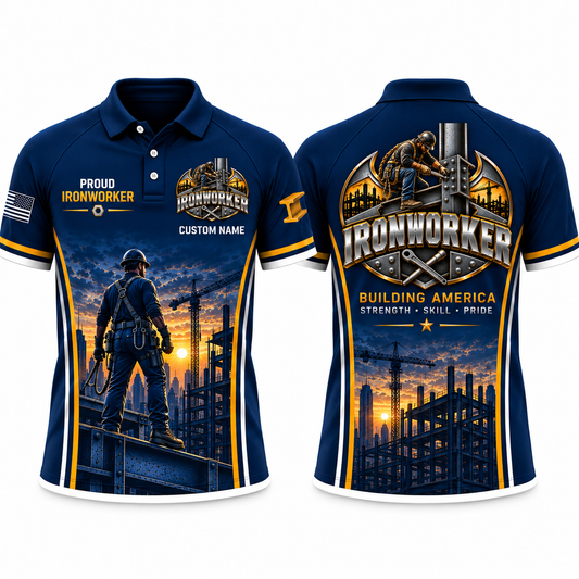 Custom Name Proud Ironworker Building America Polo Shirt