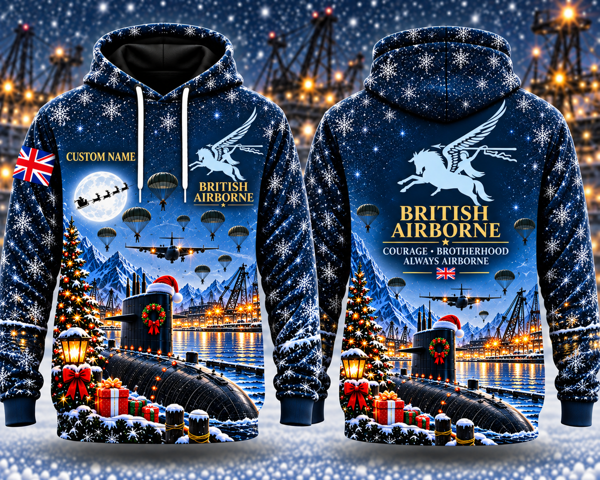 British Airborne Pegasus Christmas Custom Name 3D Hoodie - Courage Brotherhood Always Airborne