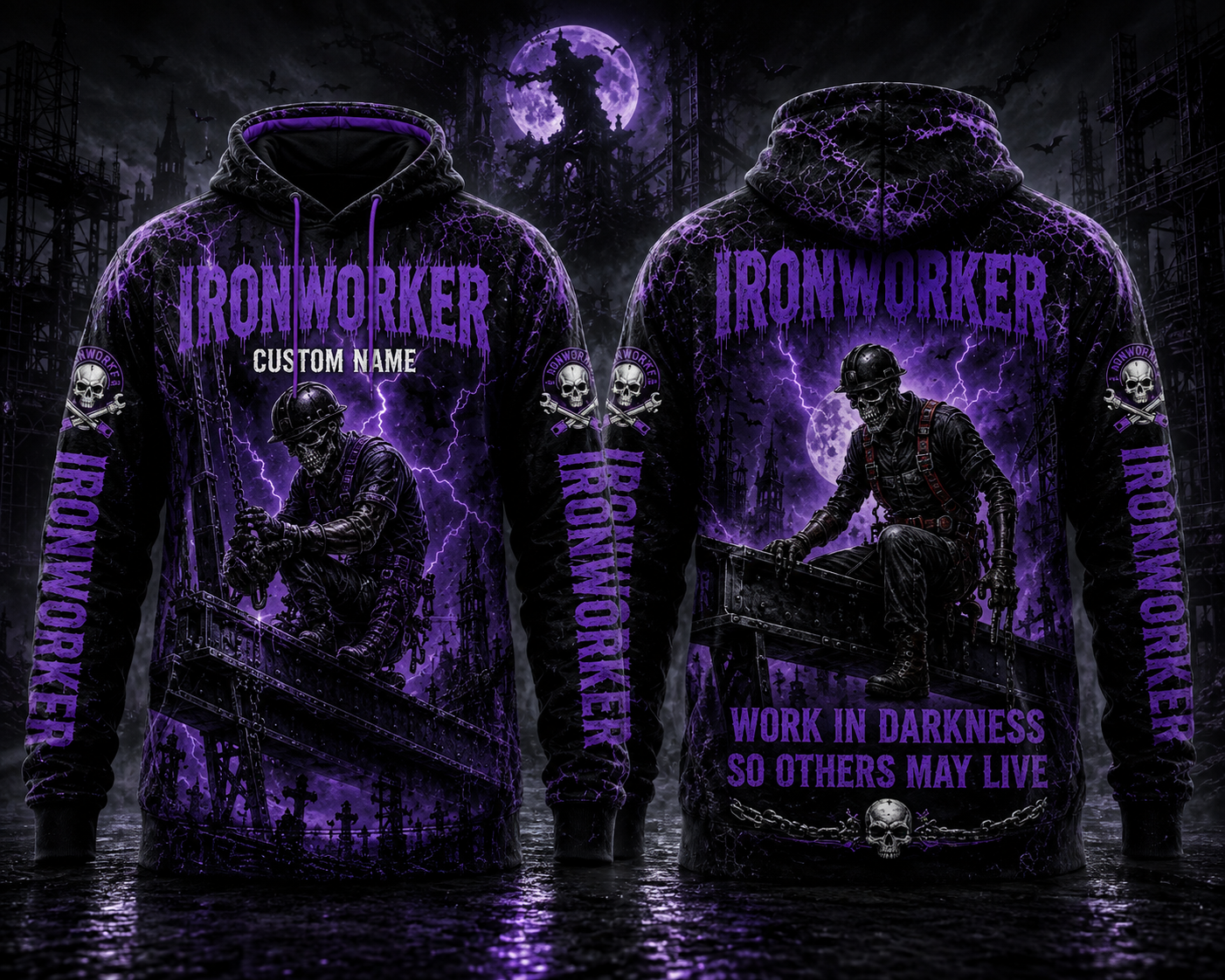 Custom Name Ironworker Work In Darkness So Others May Live Halloween 3D Hoodie