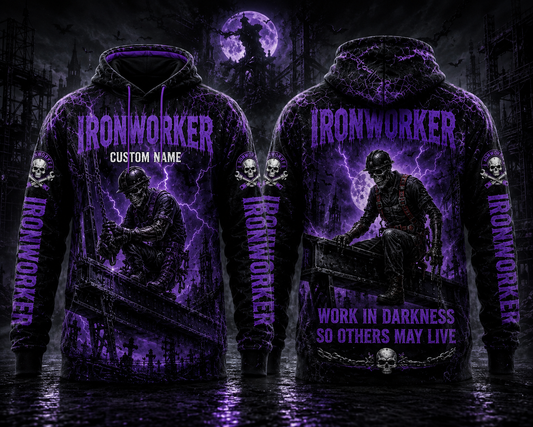 Custom Name Ironworker Work In Darkness So Others May Live Halloween 3D Hoodie