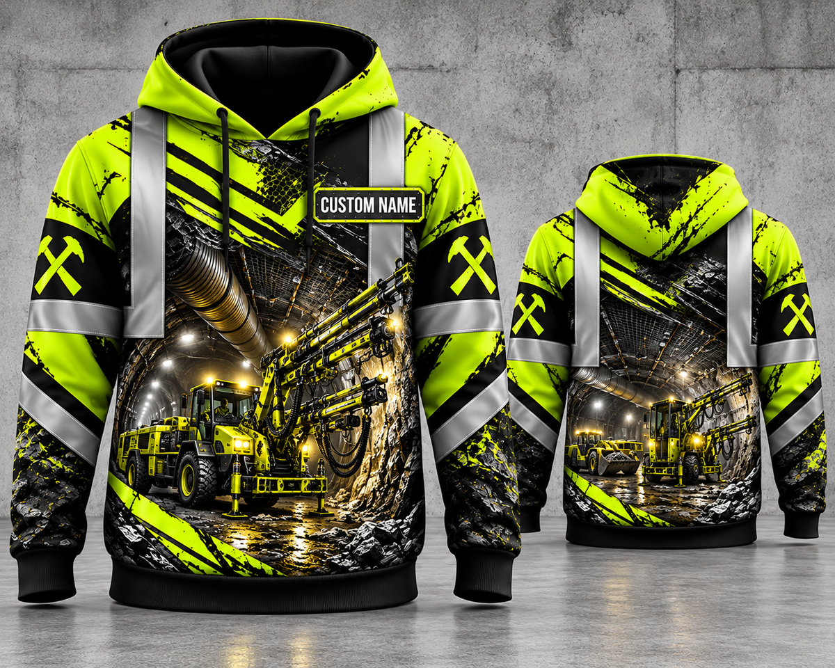 Personalized Underground Mining Jumbo Drill 3D Hoodie - Custom Name Hard Rock Miner