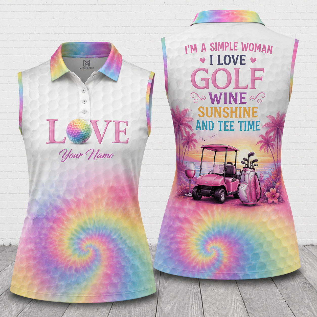 Custom Love Golf Wine Sunshine Women's Sleeveless Polo Shirt