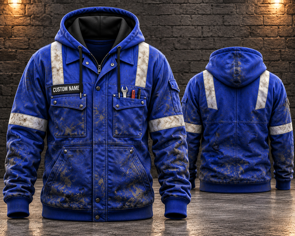 Personalized Oilfield Worker Blue 3D Hoodie - Custom Name Oil Rig Workwear Design