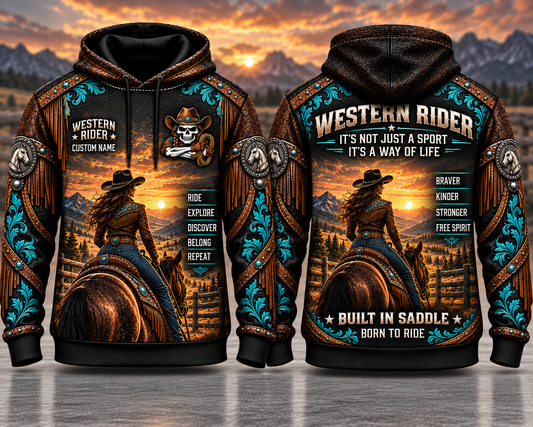 Personalized Western Rider Built In The Saddle Born To Ride 3D Hoodie