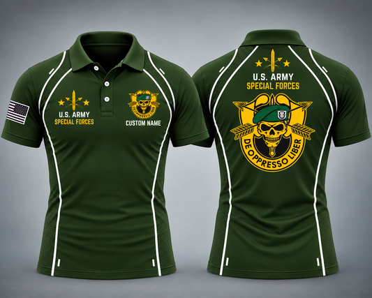 Custom Name US Army Special Forces Green Beret De Oppresso Liber Polo Shirt