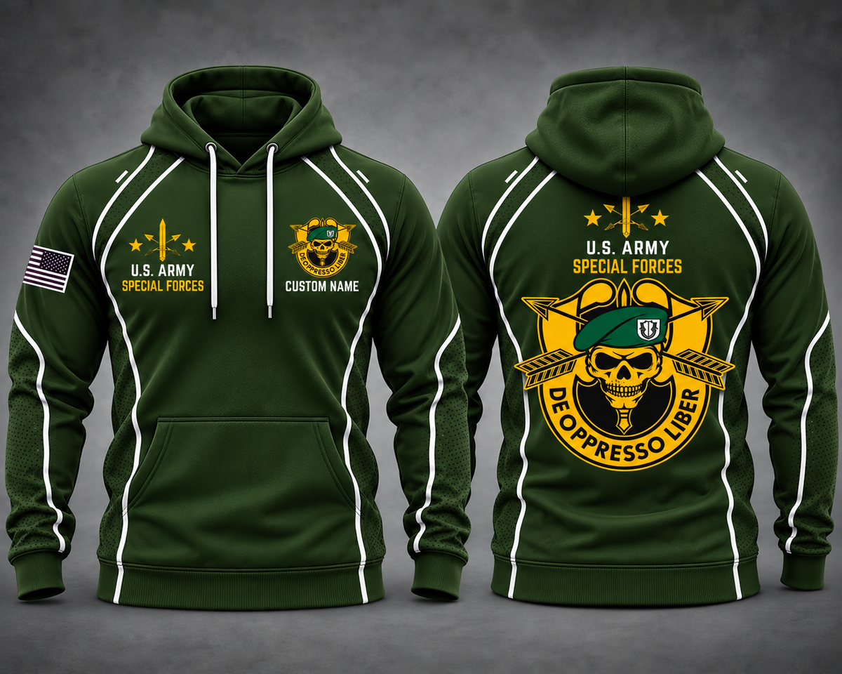 Custom Name US Army Special Forces Green Beret De Oppresso Liber 3D Hoodie