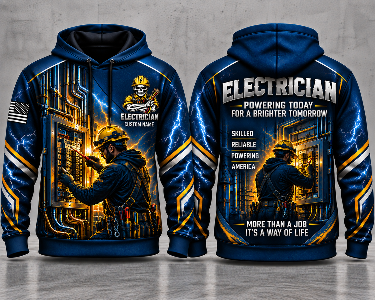 Electrician Powering America Custom Name 3D Hoodie