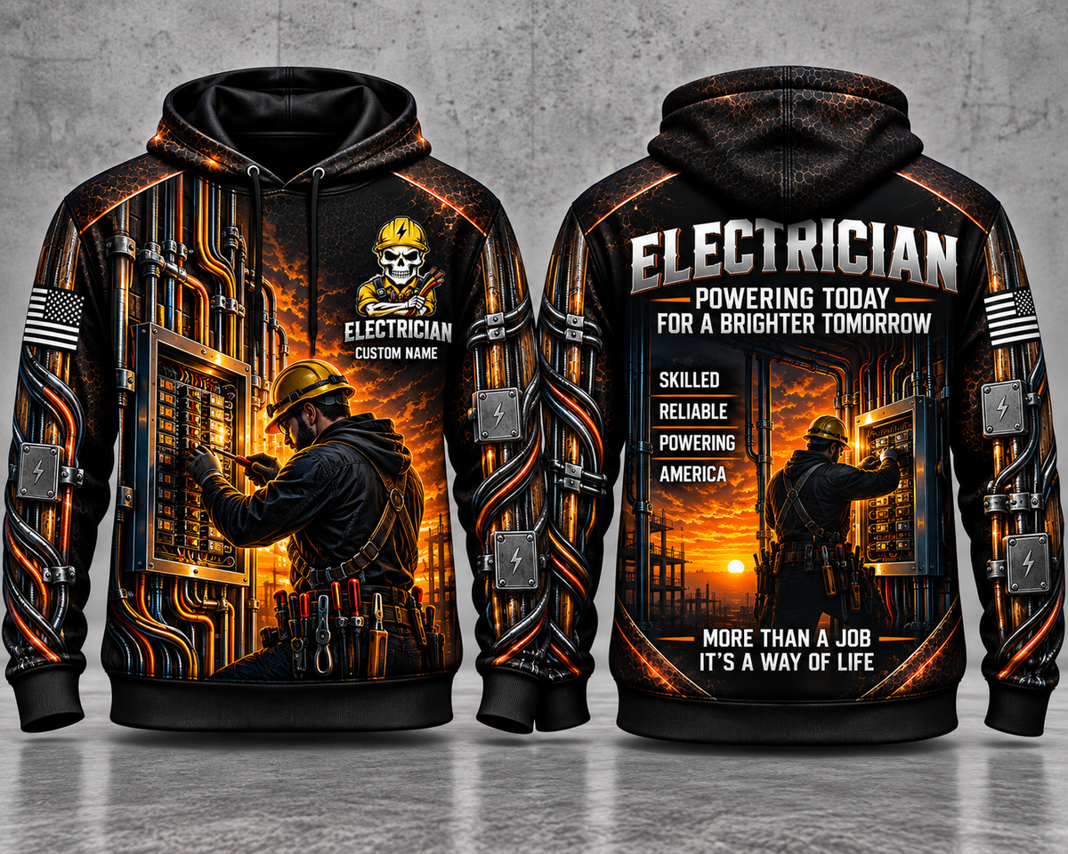 Electrician Powering Today Custom Name 3D Hoodie
