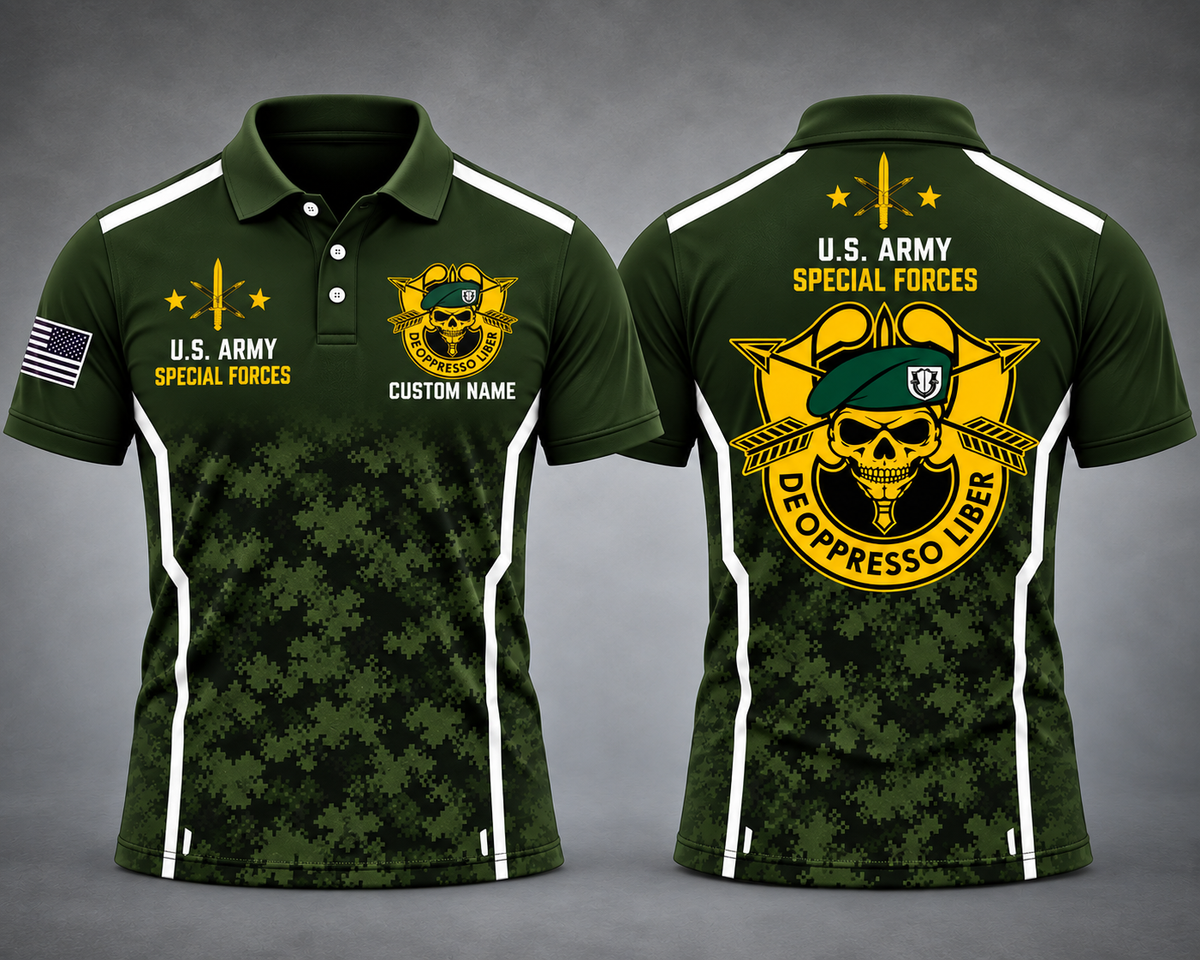 Custom Name US Army Green Beret Special Forces Polo Shirt