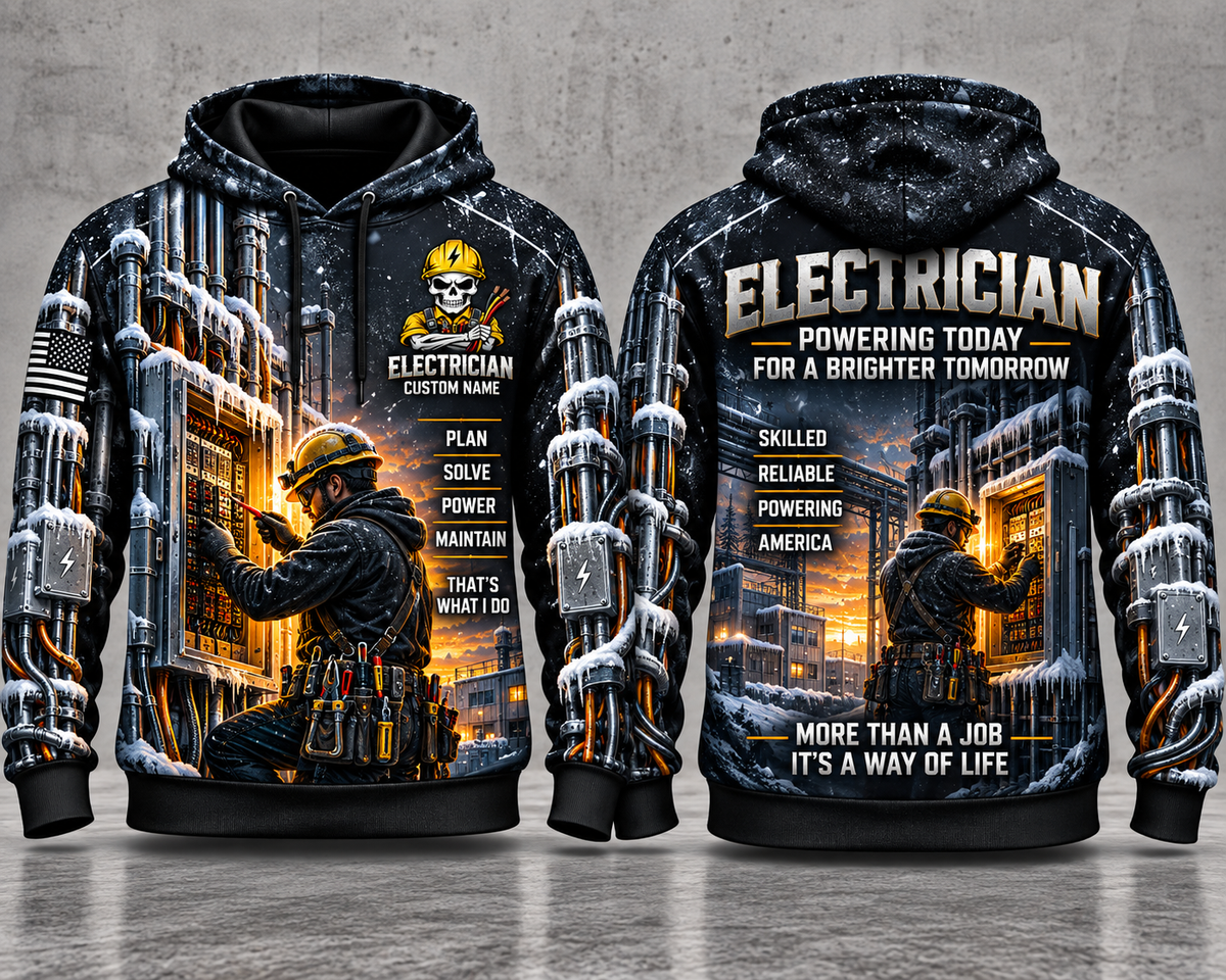 Electrician Winter Power Custom Name 3D Hoodie