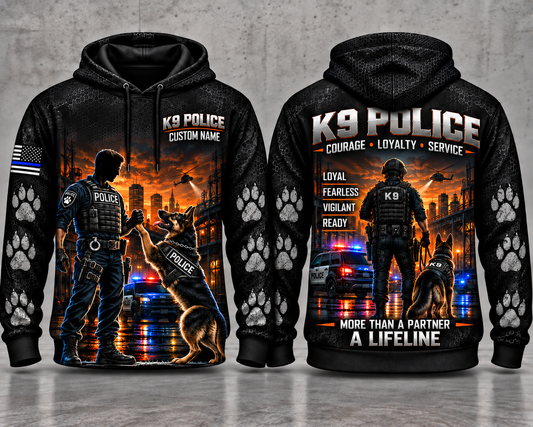 K9 Police Custom Name 3D Hoodie - Courage Loyalty Service - More Than a Partner, A Lifeline