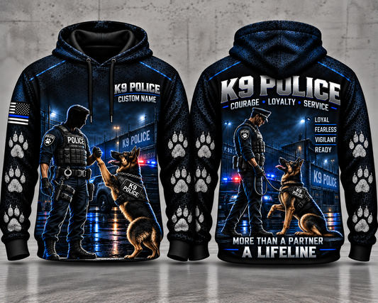 K9 Police Custom Name 3D Hoodie - Courage Loyalty Service - More Than a Partner, A Lifeline
