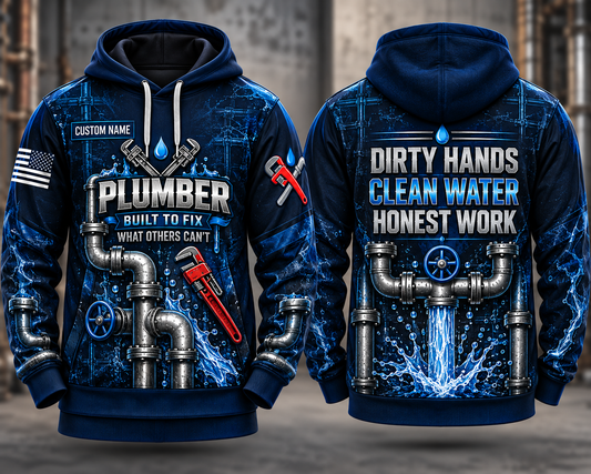 Plumber Built To Fix It Custom Name 3D Hoodie