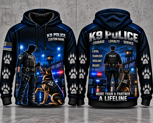 K9 Police Custom Name 3D Hoodie - Courage Loyalty Service - More Than a Partner, A Lifeline