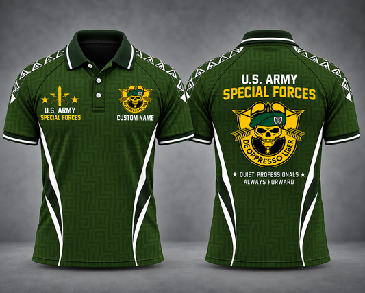 Custom Name US Army Special Forces Green Beret Polo Shirt
