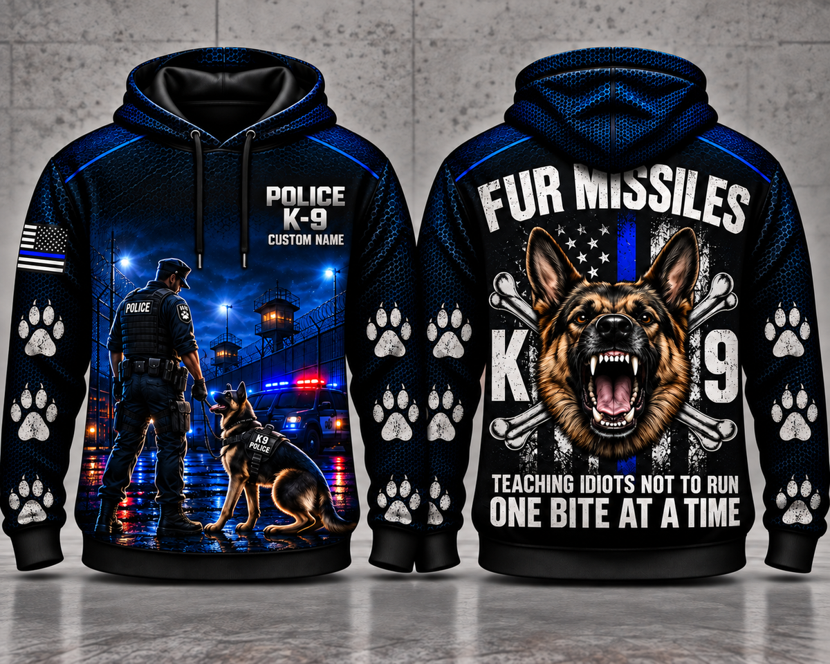 K9 Police Fur Missiles Custom Name 3D Hoodie - One Bite at a Time