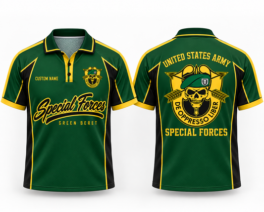 Custom Name US Army Special Forces Green Beret Polo Shirt