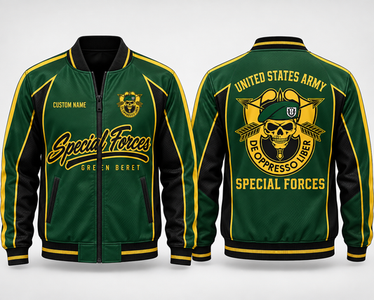 Custom Name US Army Special Forces Green Beret AOP Fleece Bomber Jacket