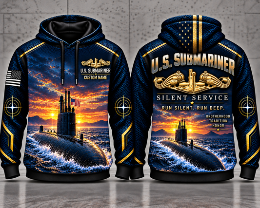 US Navy Submariner Silent Service Custom Name 3D Hoodie - Run Silent Run Deep