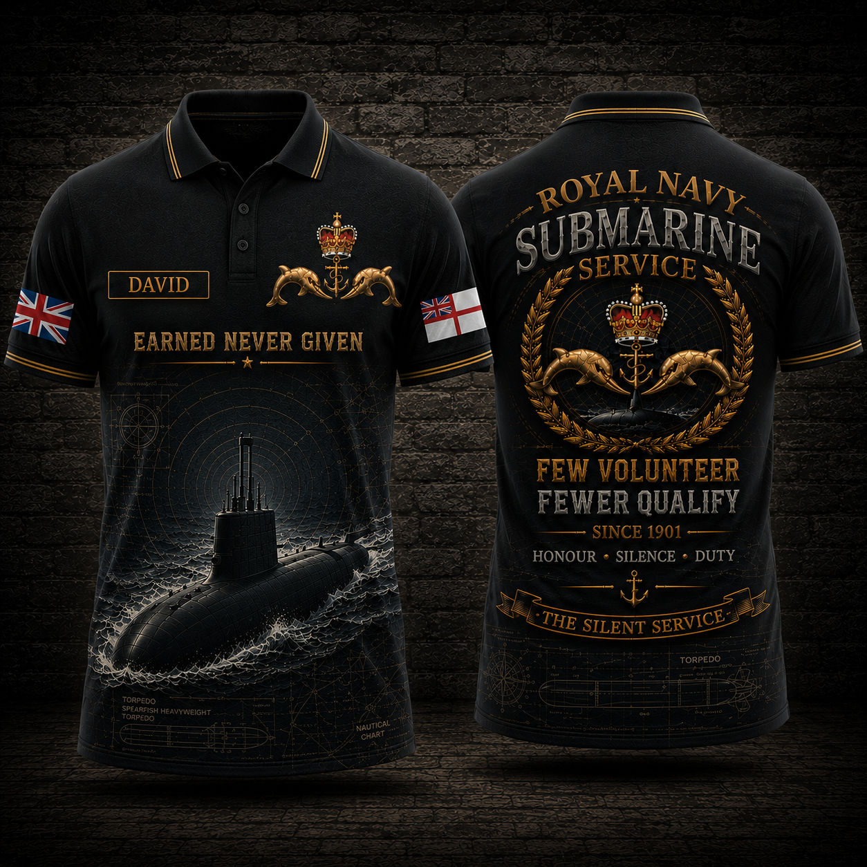 Custom Name Royal Navy Submarine Service Few Volunteer Fewer Qualify Polo Shirt