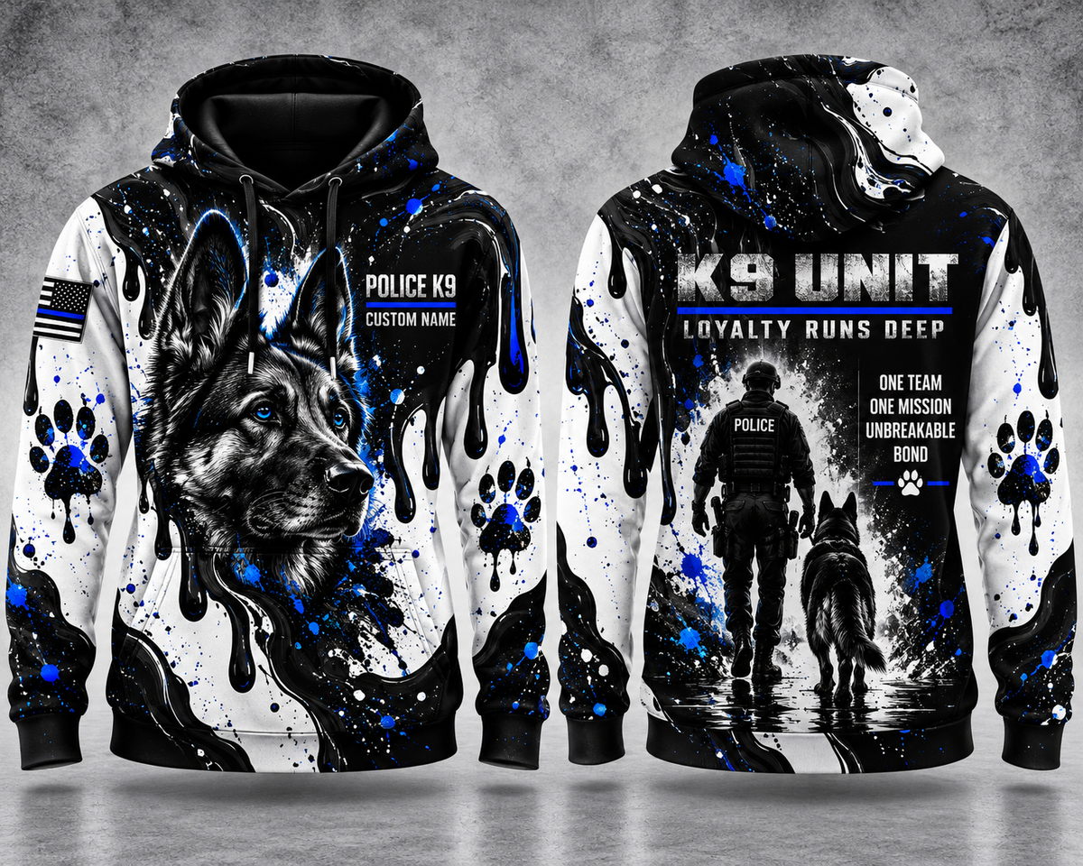 Police K9 Unit Loyalty Runs Deep Custom Name 3D Hoodie - German Shepherd Thin Blue Line