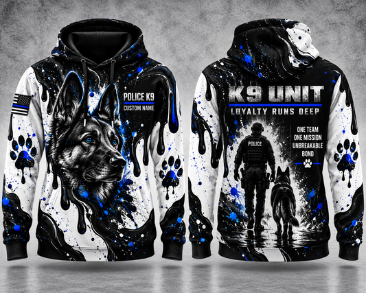 Police K9 Unit Loyalty Runs Deep Custom Name 3D Hoodie - German Shepherd Thin Blue Line