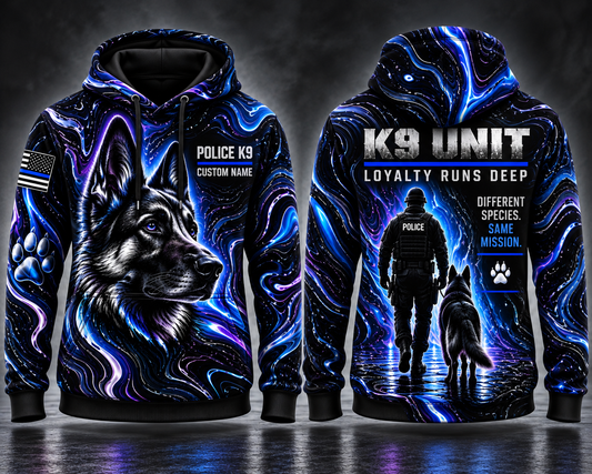 Police K9 Different Species Same Mission Custom Name 3D Hoodie - Loyalty Runs Deep