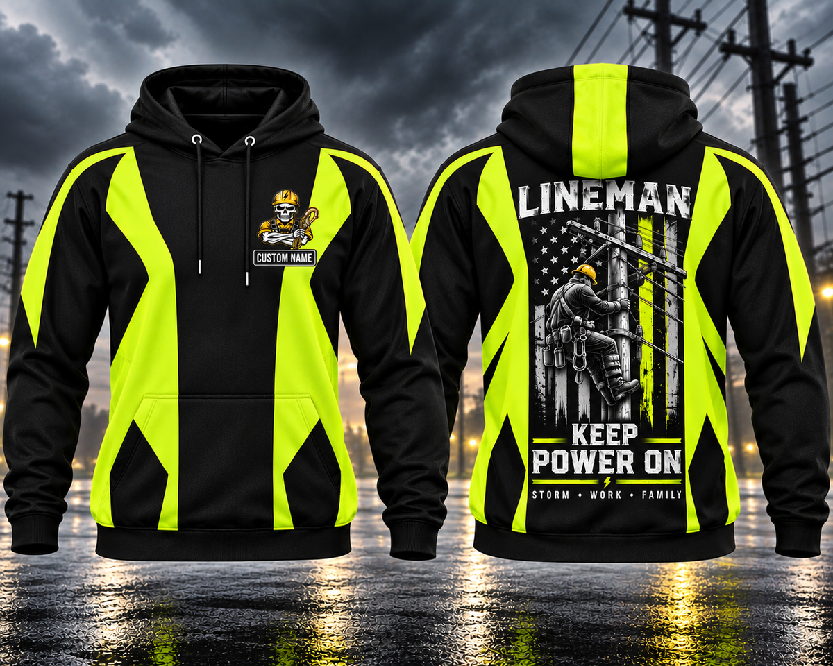 Lineman Keep Power On Custom Name 3D Hoodie