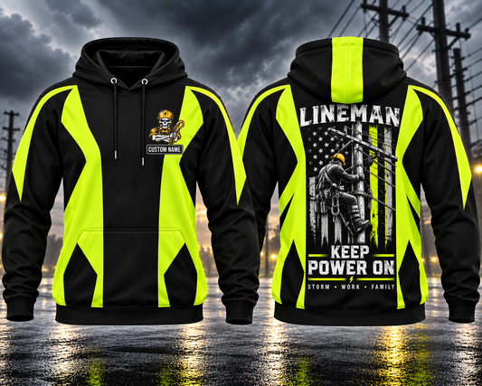 Lineman Keep Power On Custom Name 3D Hoodie