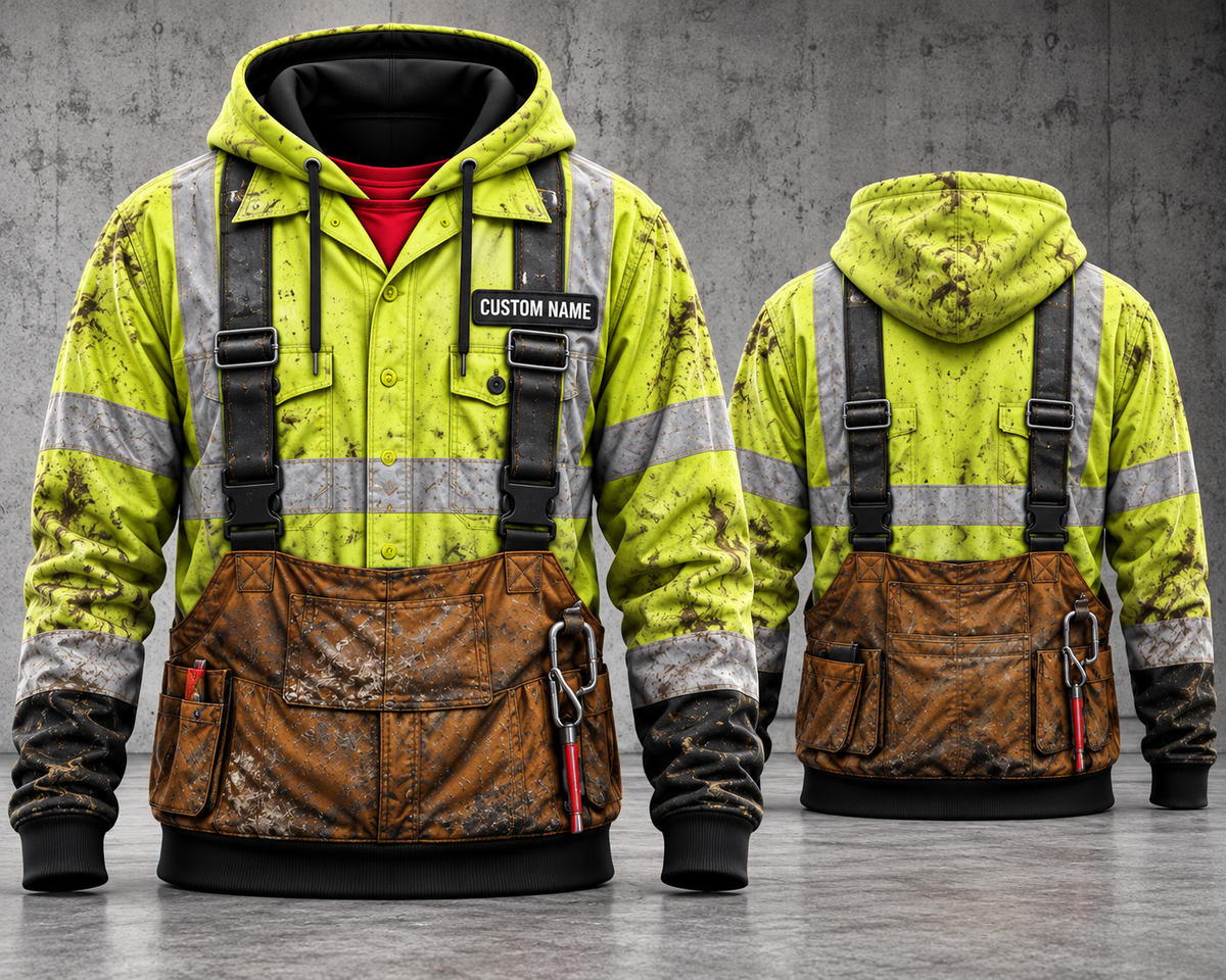 Personalized Underground Miner Hi Vis 3D Hoodie - Custom Name Mining Safety Workwear