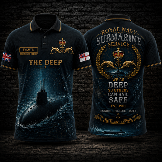Custom Name Royal Navy Submarine Service The Deep Polo Shirt