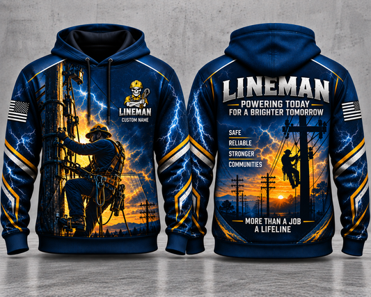 Personalized Lineman Powering Today For A Brighter Tomorrow 3D Hoodie