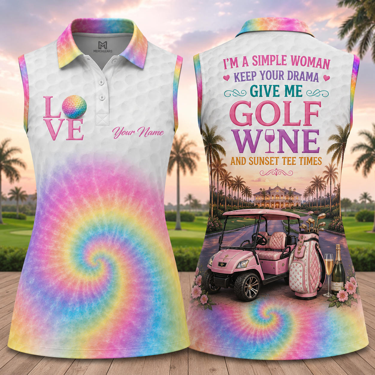 Personalized Pink Golf Cart Women's Golf Polo Shirt