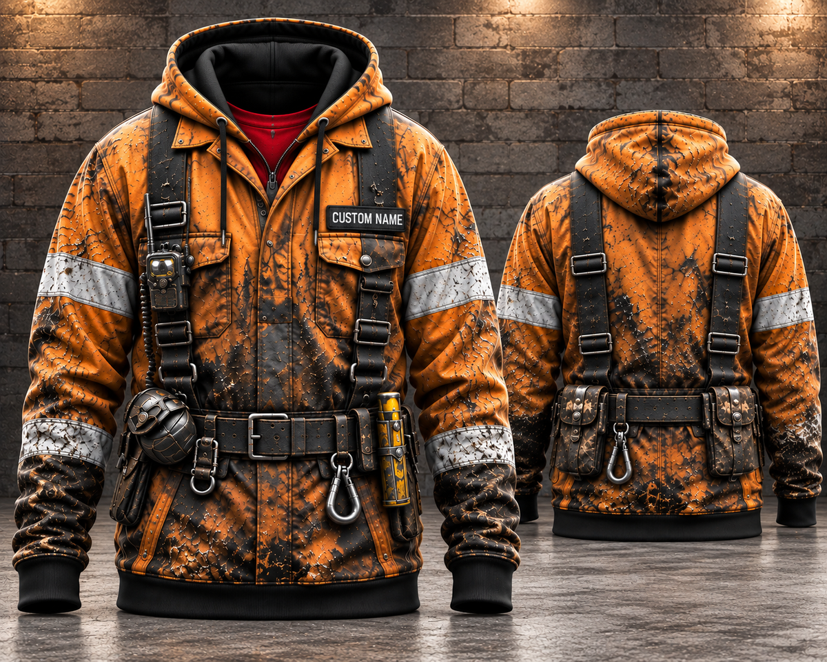 Personalized Underground Miner Orange 3D Hoodie - Custom Name Mining Safety Workwear