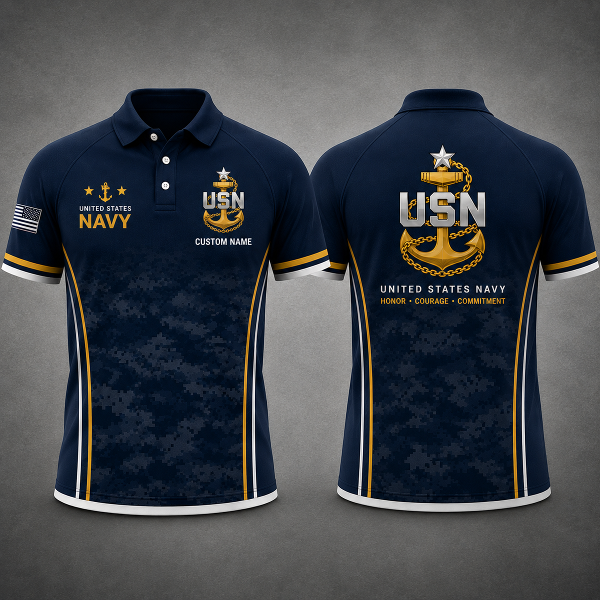 Custom Name US Navy Chief Anchor Polo Shirt