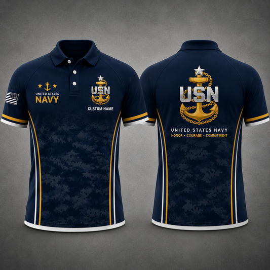 Custom Name US Navy Chief Anchor Polo Shirt