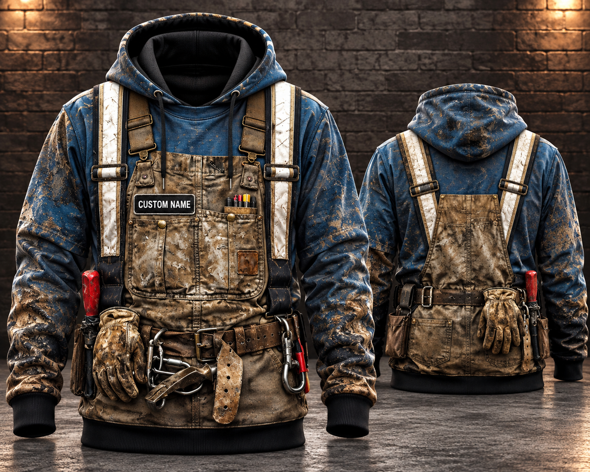 Personalized Underground Miner Blue 3D Hoodie - Custom Name Mining Workwear Design