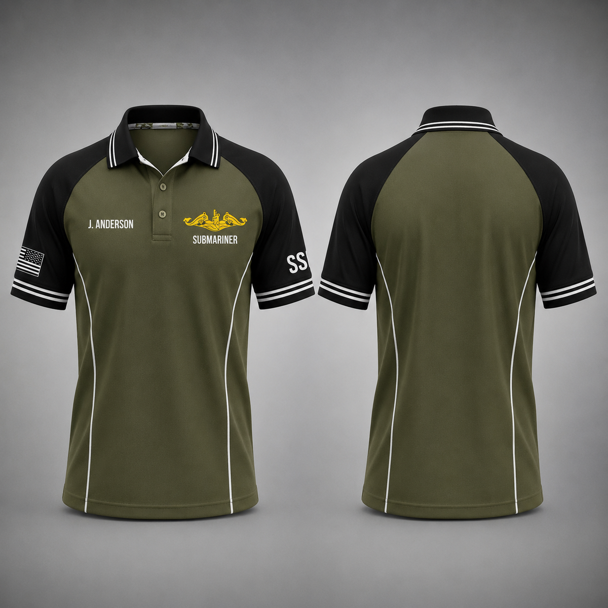 Custom Name US Navy Submariner Dolphins Military 3D Polo Shirt