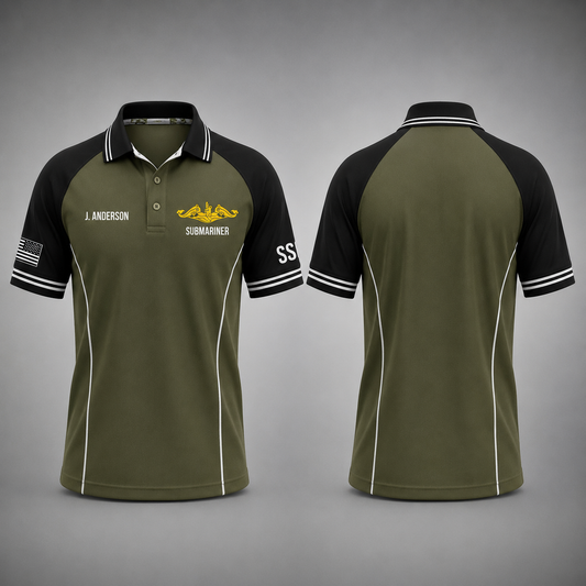 Custom Name US Navy Submariner Dolphins Military 3D Polo Shirt
