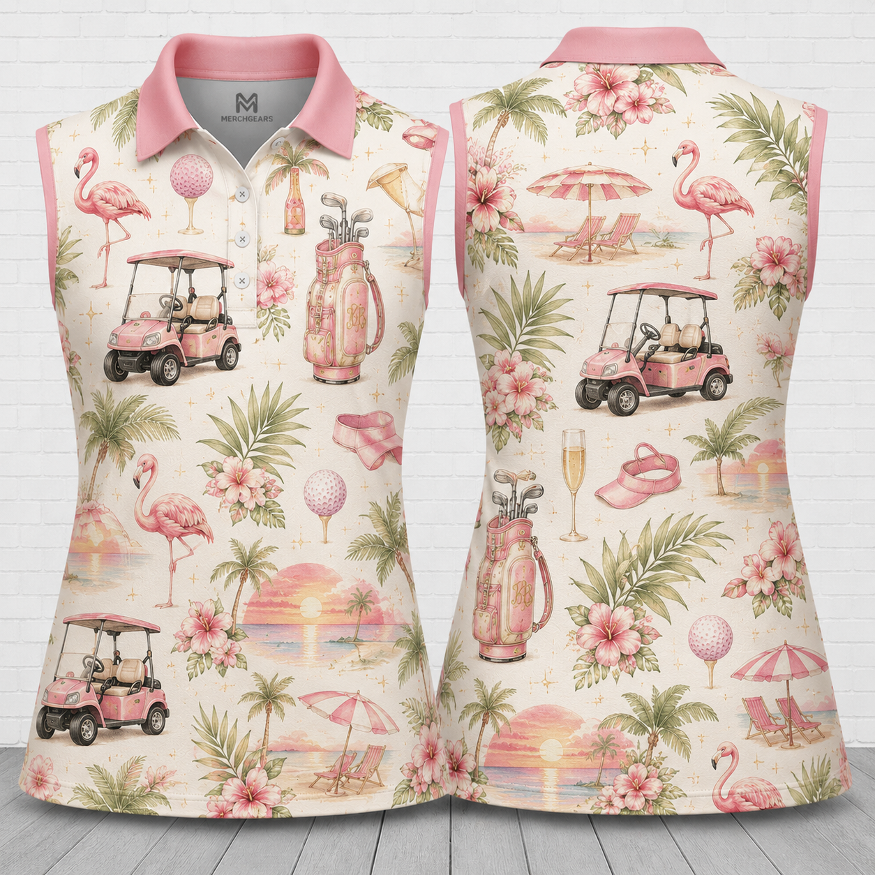 Pink Golf & Champagne Women's Sleeveless Polo Shirt