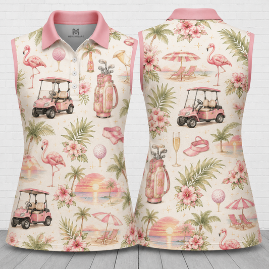 Pink Golf & Champagne Women's Sleeveless Polo Shirt