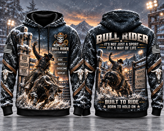 Personalized Bull Rider Winter Built To Ride Born To Hold On 3D Hoodie