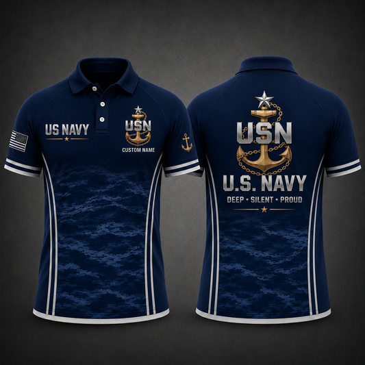 Custom Name US Navy Chief Anchor Deep Silent Proud Polo Shirt