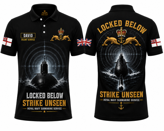 Custom Name Royal Navy Strike Unseen Polo Shirt - Silent Service Apparel