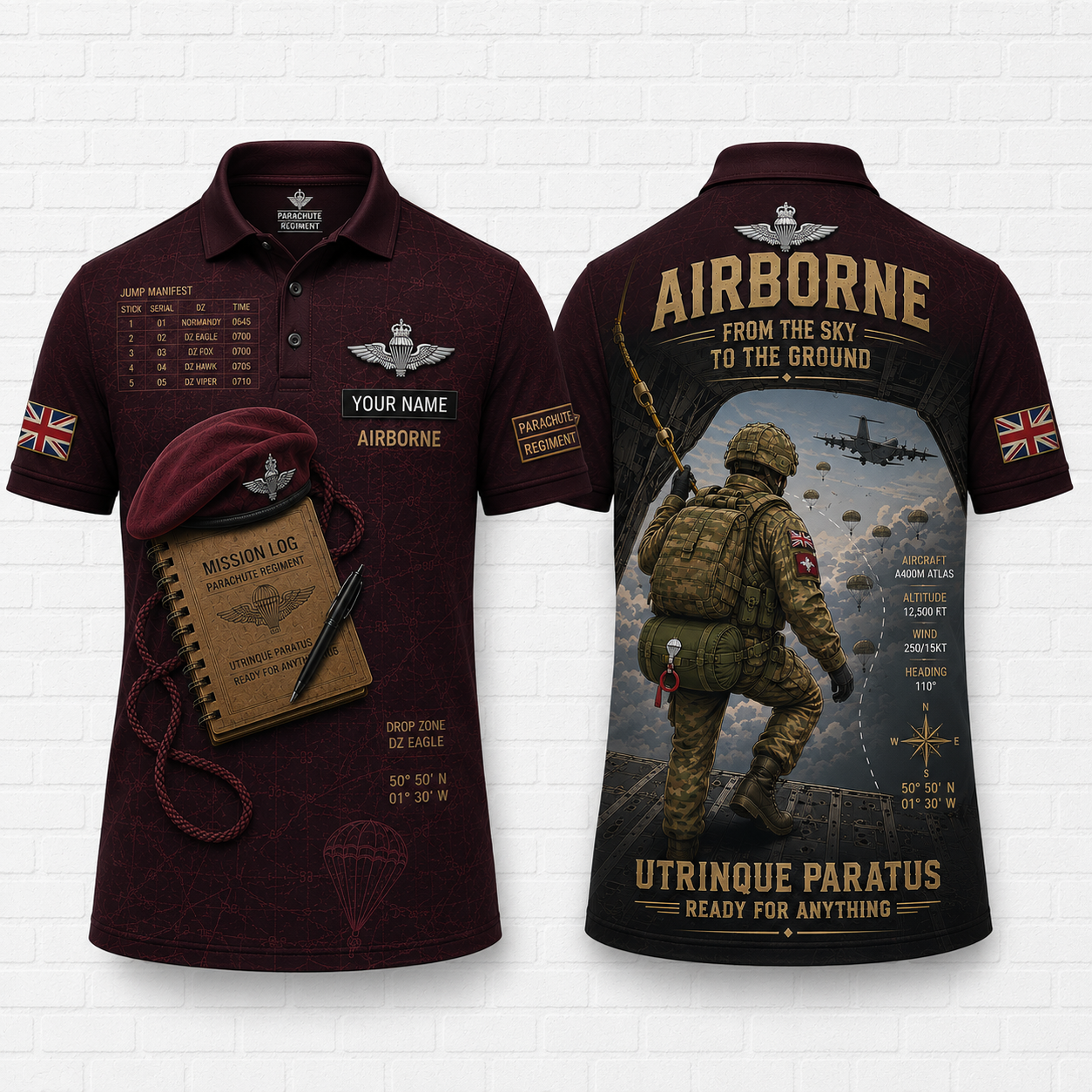 British Army Parachute Regiment Airborne Polo Shirt - Custom Name Military Gift
