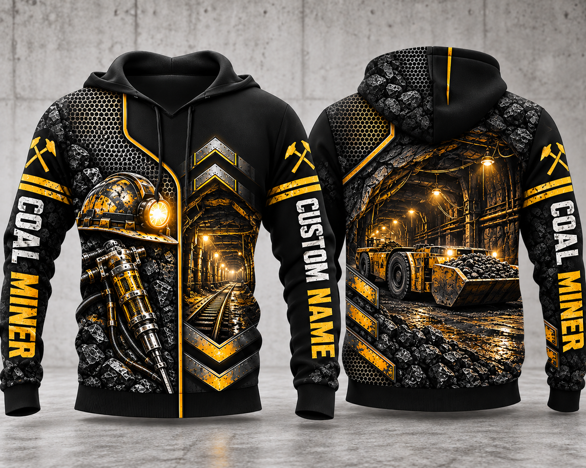Personalized Underground Coal Miner 3D Hoodie - Coal Mining Equipment All Over Print Hoodie