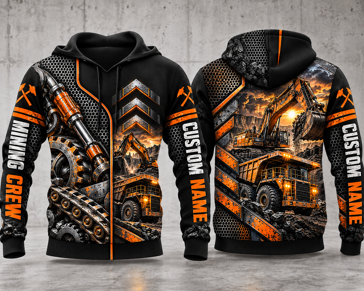Personalized Heavy Mining Equipment 3D Hoodie - Excavator & Haul Truck Mining Crew Hoodie