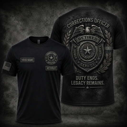 Custom Name Retired Corrections Officer 3D T-Shirt - Personalized Correctional Officer Retirement Gift