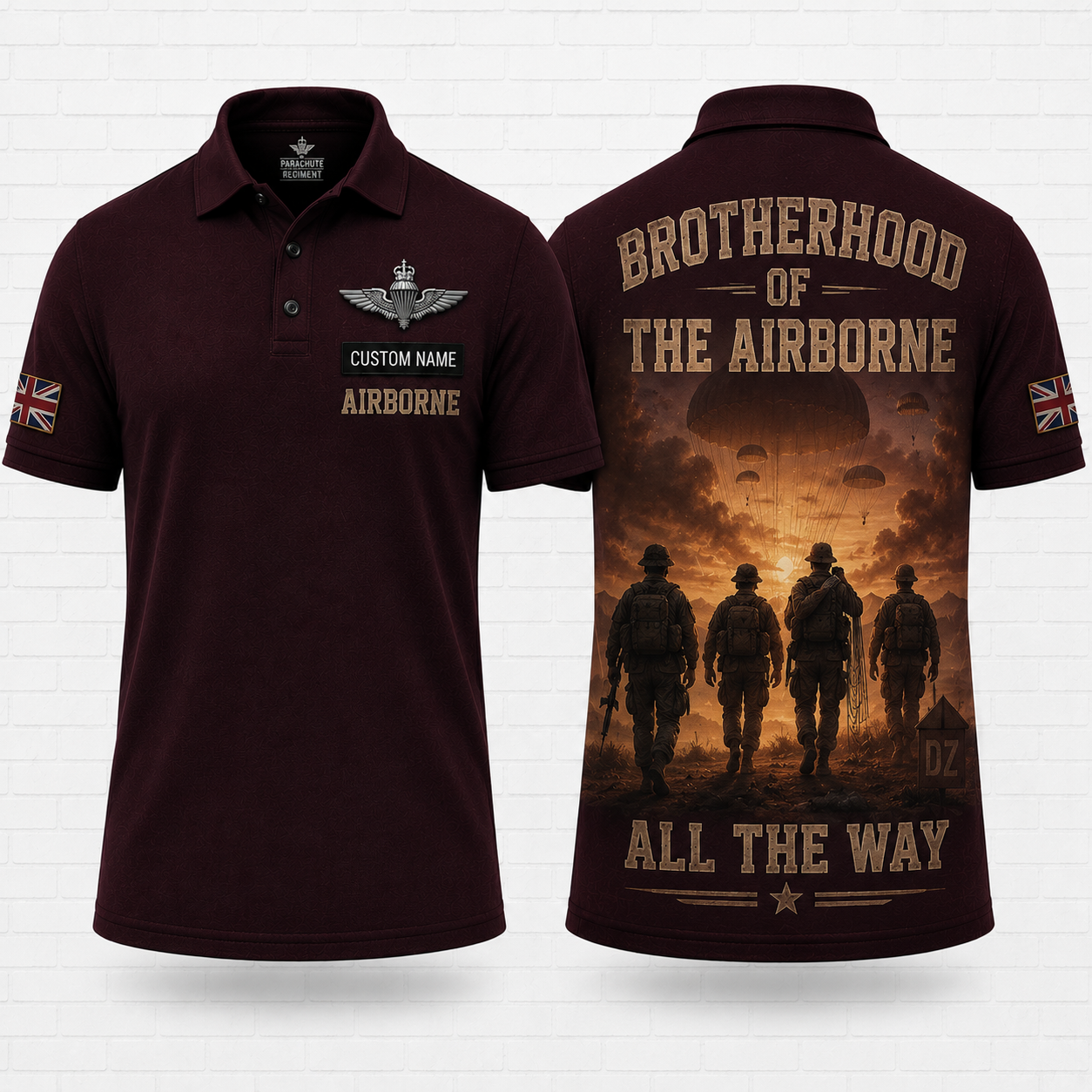 British Army Airborne Brotherhood Polo Shirt - Custom Name Parachute Regiment Gift